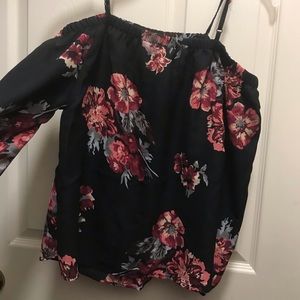 Black Floral Cold Shoulder Top